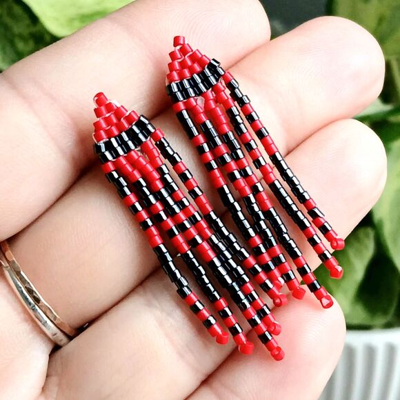 Beaded Fringe Stud Earrings, Seed Bead Jewelry, Mini Fringe Earrings, 2" - Picture 2 of 6